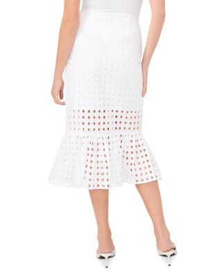 Eyelet Ruffle Hem Midi Skirt