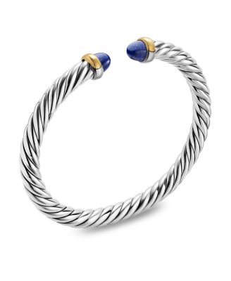 Cable Flex&reg; Bracelet in Sterling Silver with 14K Yellow Gold and Lapis, 6mm