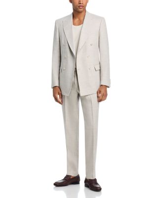 H-Huge Linen & Wool Herringbone Weave Double-Breasted Slim Fit Suit