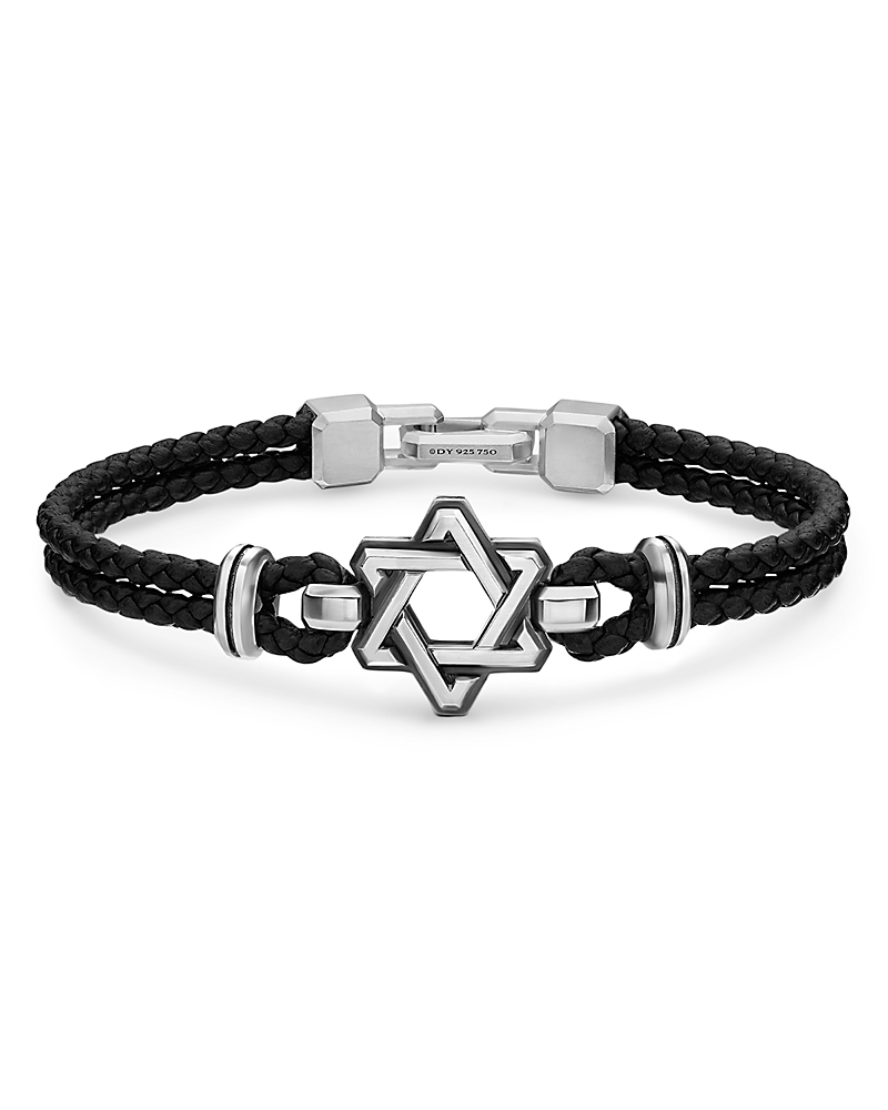 David Yurman Streamline Star of David Bracelet in Black Leather with Sterling Silver, 18mm