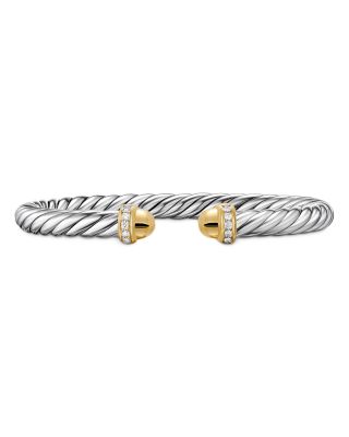Cable Flex&reg; Bracelet in Sterling Silver with 14K Yellow Gold Domes and Diamonds, 6mm