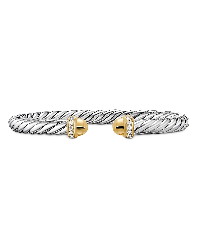 David Yurman Cable Flex Bracelet in Sterling Silver with 14K Yellow Gold Domes and Diamonds, 6mm