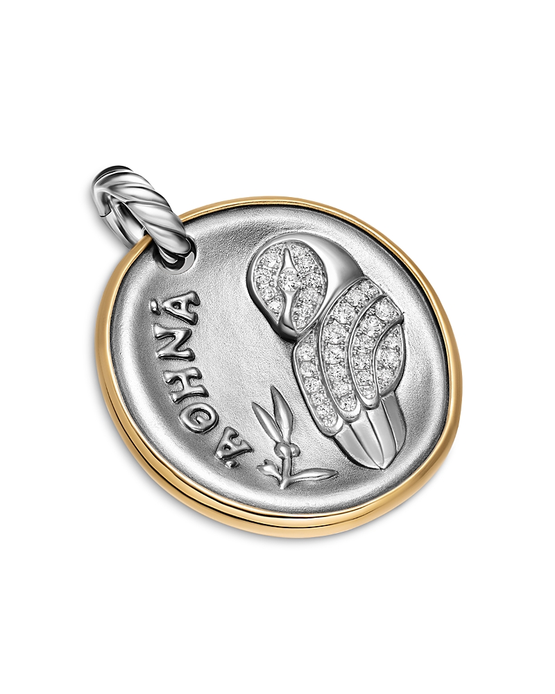 David Yurman Athena Medallion Amulet in Sterling Silver with 14K Yellow Gold and Diamonds, 29.5mm