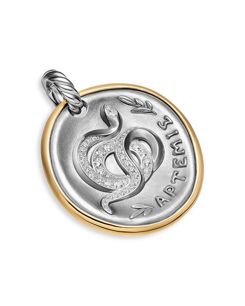 David Yurman Artemis Medallion Amulet in Sterling Silver with 14K Yellow Gold and Diamonds, 29.5mm · OS