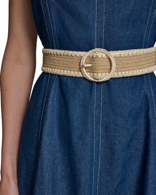 Faux Denim Midi Belted Dress