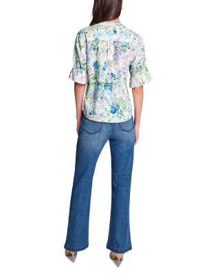 Quarter Sleeve Printed Button Down Blouse