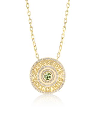 18K Yellow Gold Press for Champagne Green Tourmaline & Diamond Button Pendant Necklace, 16-18"