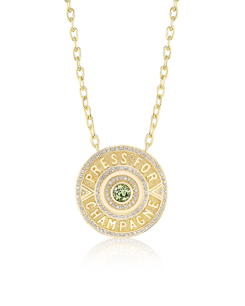 Harwell Godfrey 18K Yellow Gold Press for Champagne Green Tourmaline & Diamond Button Pendant Necklace, 16