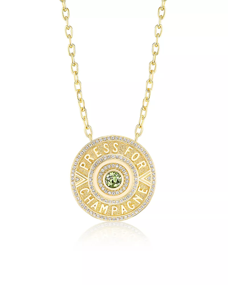 Harwell Godfrey 18K Yellow Gold Press for Champagne Green Tourmaline & Diamond Button Pendant Necklace, 16