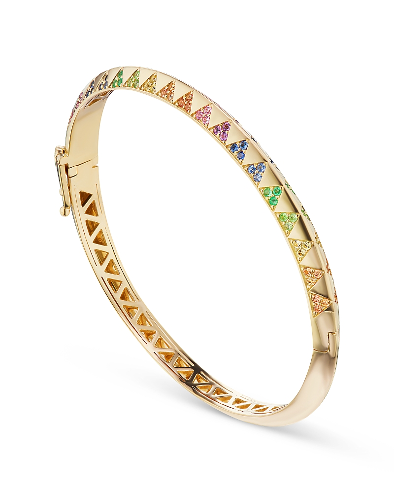 Harwell Godfrey 18K Yellow Gold Knife Edge Multi Gemstone Bangle Bracelet