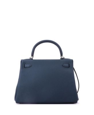 Kelly 28 Handbag Green Clemence with Palladium Hardware