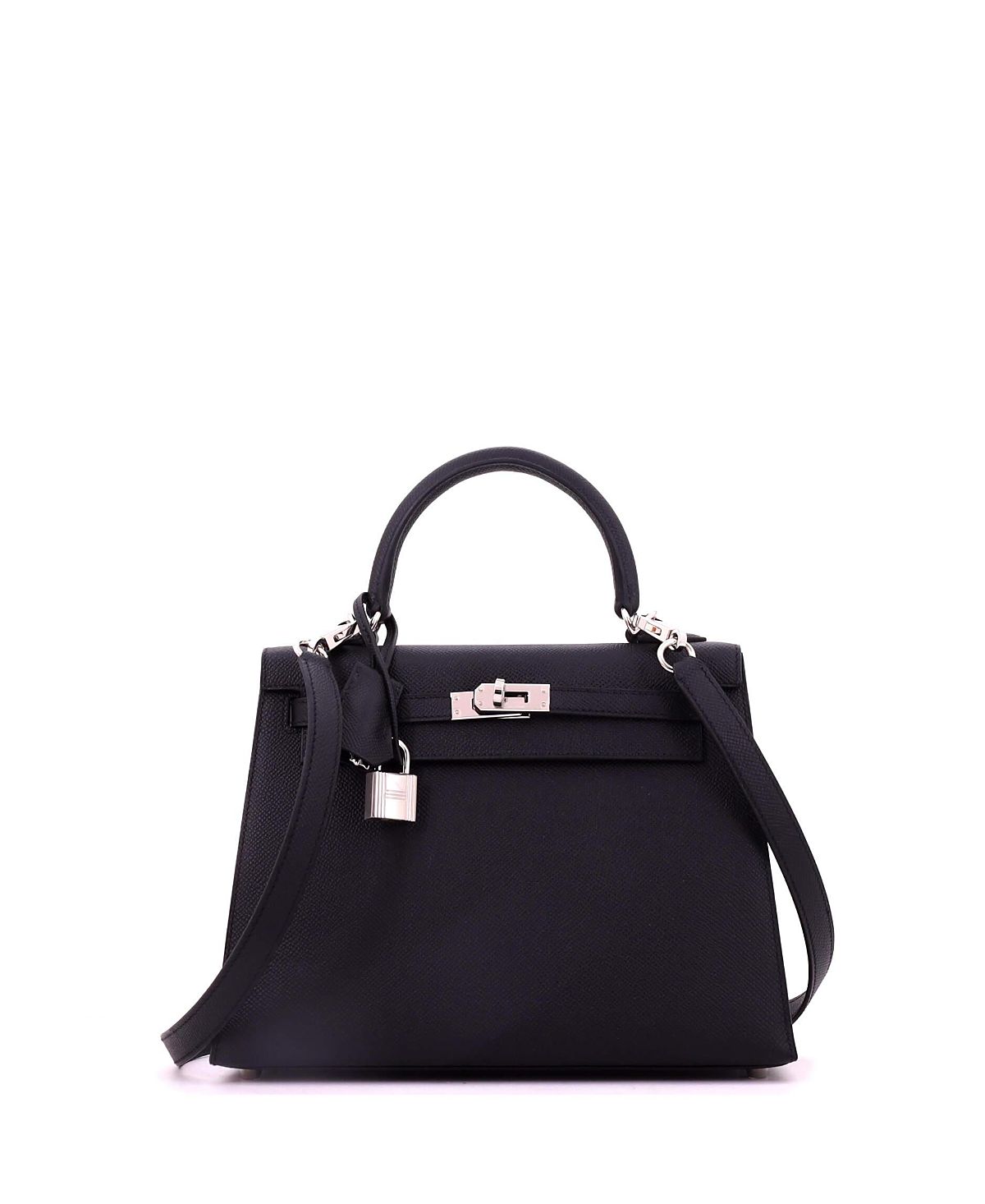 Pre-Owned HERMES Kelly 25 Handbag Black Epsom with Palladium Hardware