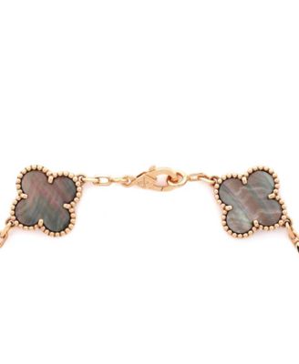  Vintage Alhambra 5 Motifs Bracelet 18K Rose Gold and Mother of Pearl with Diamonds