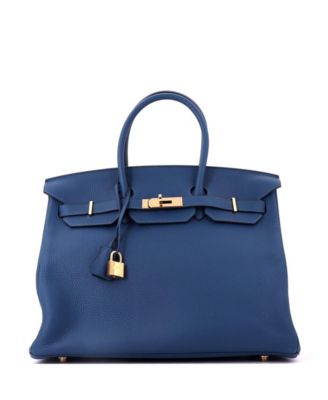 Birkin 35 Handbag Blue Clemence with Gold Hardware