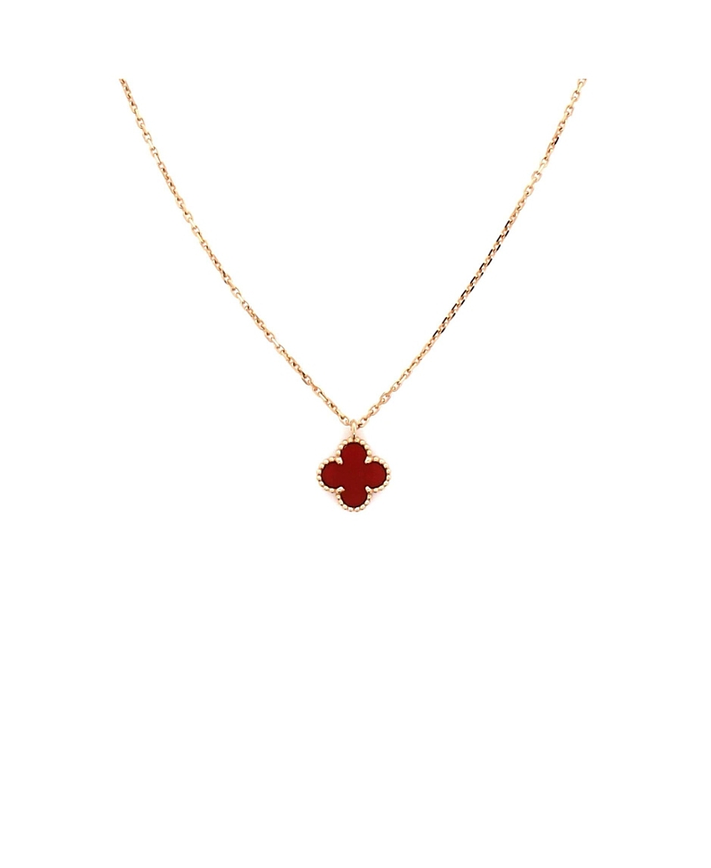 Pre-Owned Van Cleef & Arpels Sweet Alhambra Pendant Necklace 18K Rose Gold and Carnelian, 16"