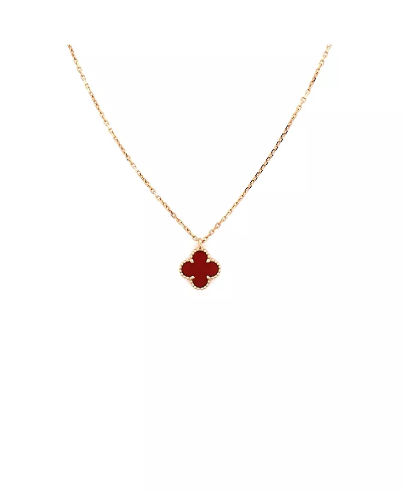 Pre-Owned Van Cleef & Arpels Sweet Alhambra Pendant Necklace 18K Rose Gold and Carnelian, 16"