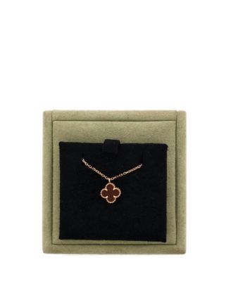  Sweet Alhambra Pendant Necklace 18K Rose Gold and Carnelian, 15.75"