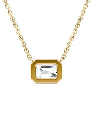 Bezel Solitaire Necklace in 14K Gold, 0.75ctw Emerald Lab Grown Diamond