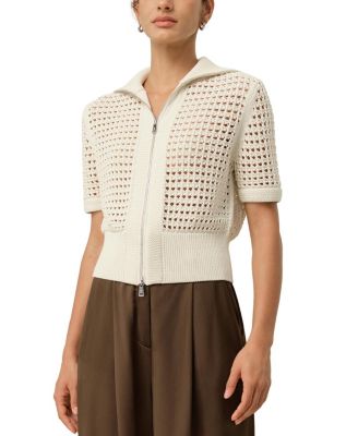 Toscana Pointelle Knit Double-Zip Cardigan