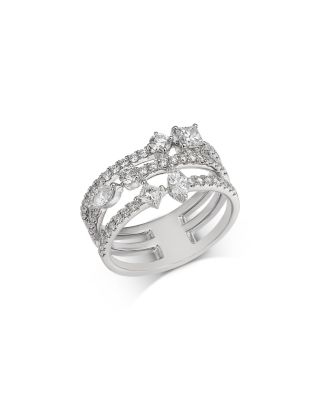 Diamond Mixed Cut Triple Row Ring in 18K White Gold, 0.6 tcw