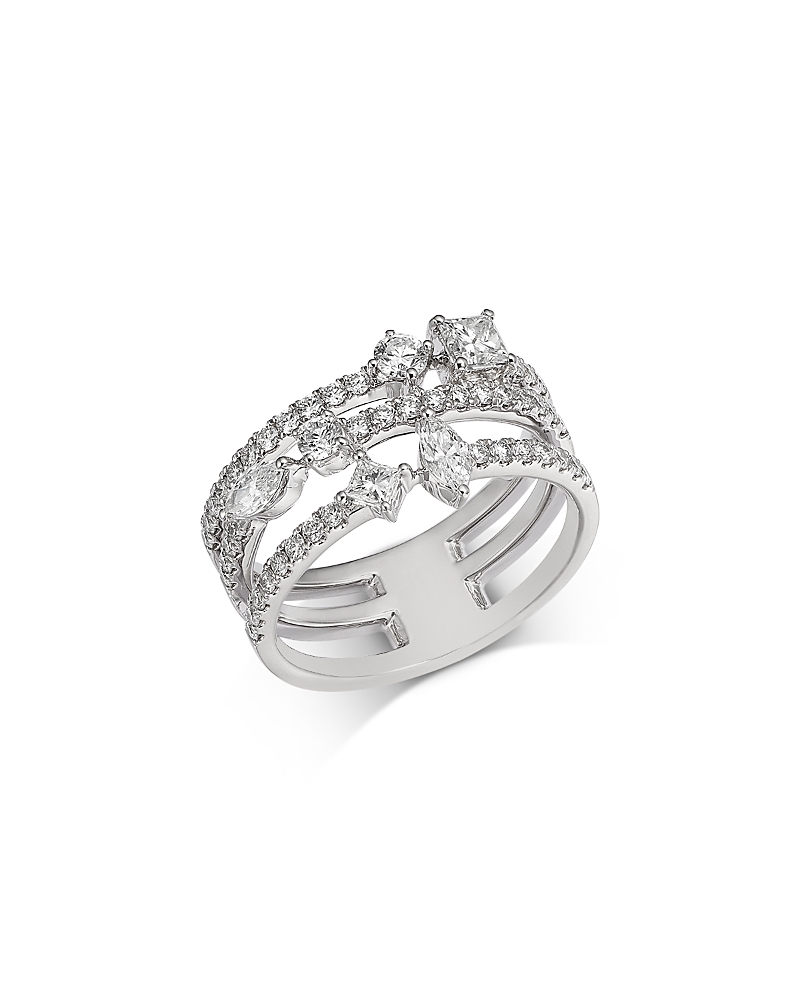 Bloomingdale's Fine Collection Diamond Mixed Cut Triple Row Ring in 18K White Gold, 0.6 tcw