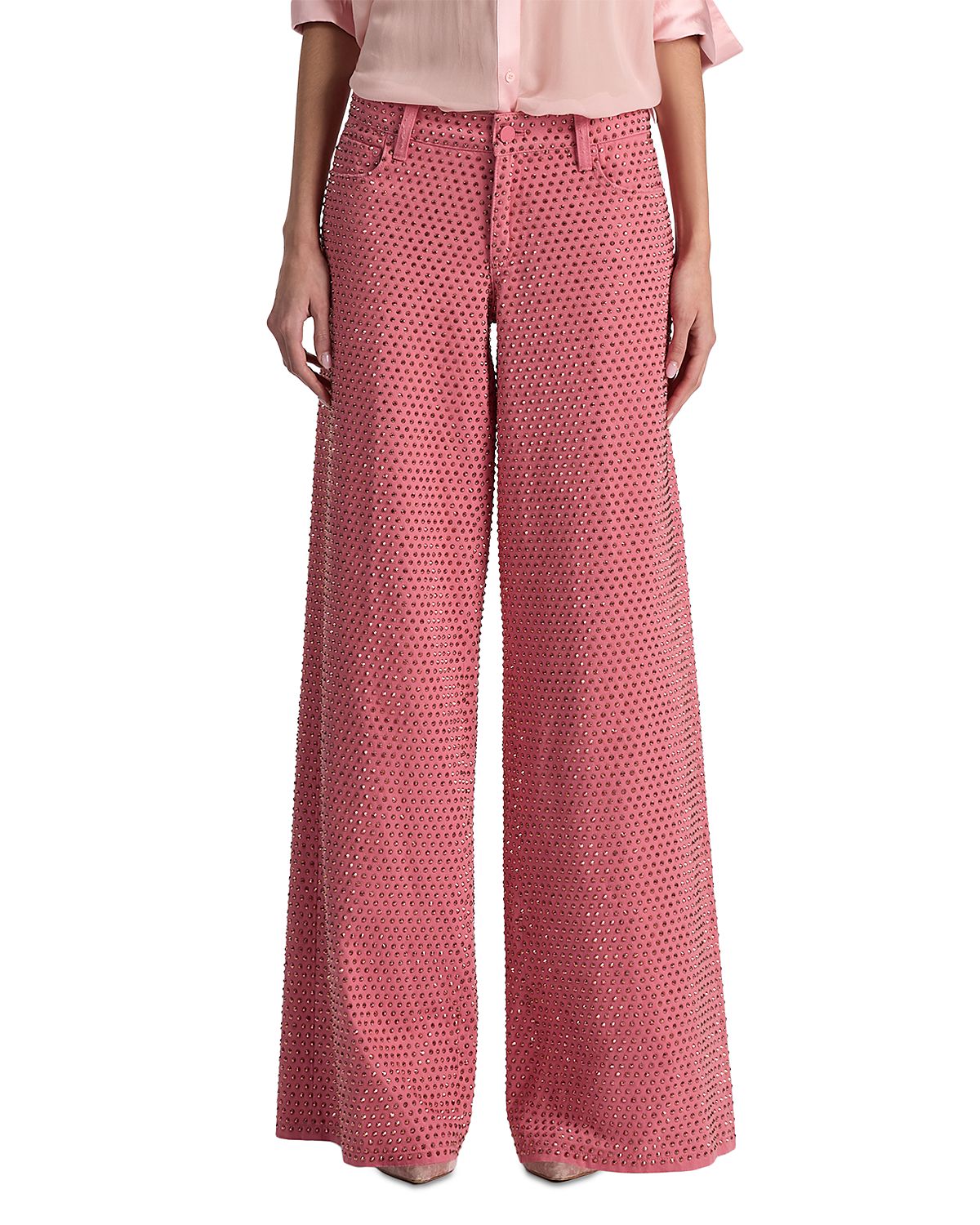 Alice and Olivia Amazing Embellished High Rise Wide Leg Jeans