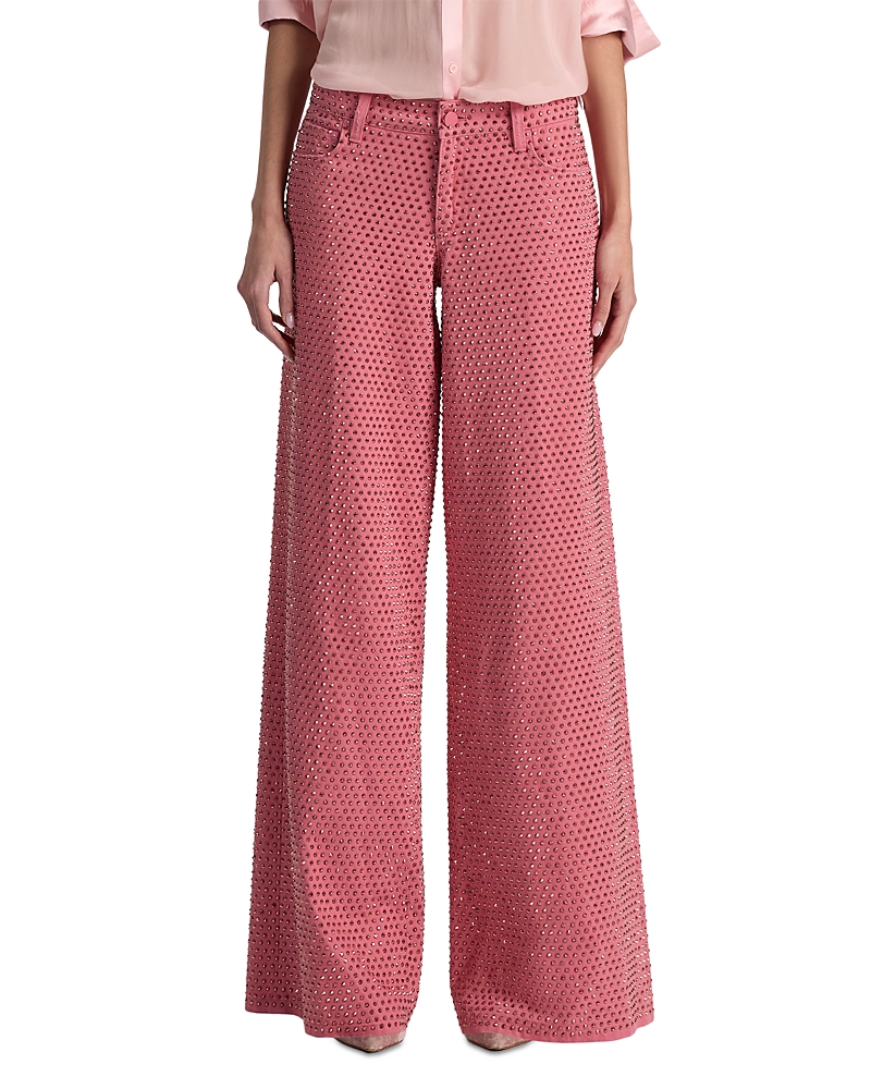 Alice and Olivia Amazing Embellished High Rise Wide Leg Jeans in Deep Rose/Rose Gold
