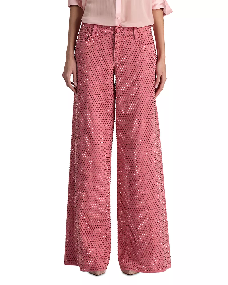 Alice and Olivia Amazing Embellished High Rise Wide Leg Jeans in Deep Rose/Rose Gold