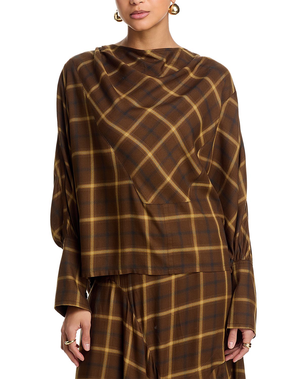 Co Printed Cowl Neck Straight Tunic Top