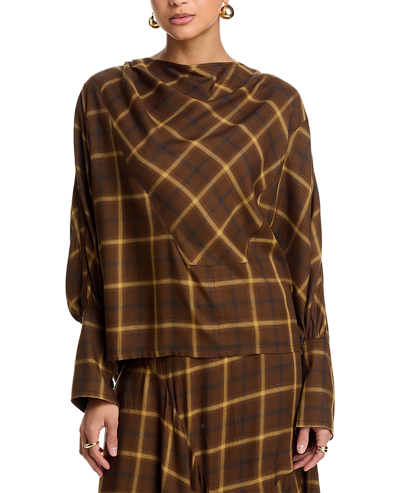 Co Printed Cowl Neck Straight Tunic Top