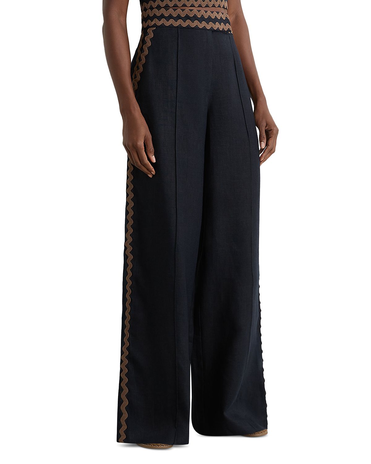 Reiss Mila Linen Wave Trim Pants