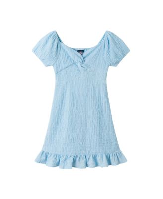 Girls' Textured Twist-Front Puff Sleeve Dress - Big Kid
