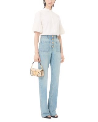 Locò VLogo Small Embroidered Linen Shoulder Bag