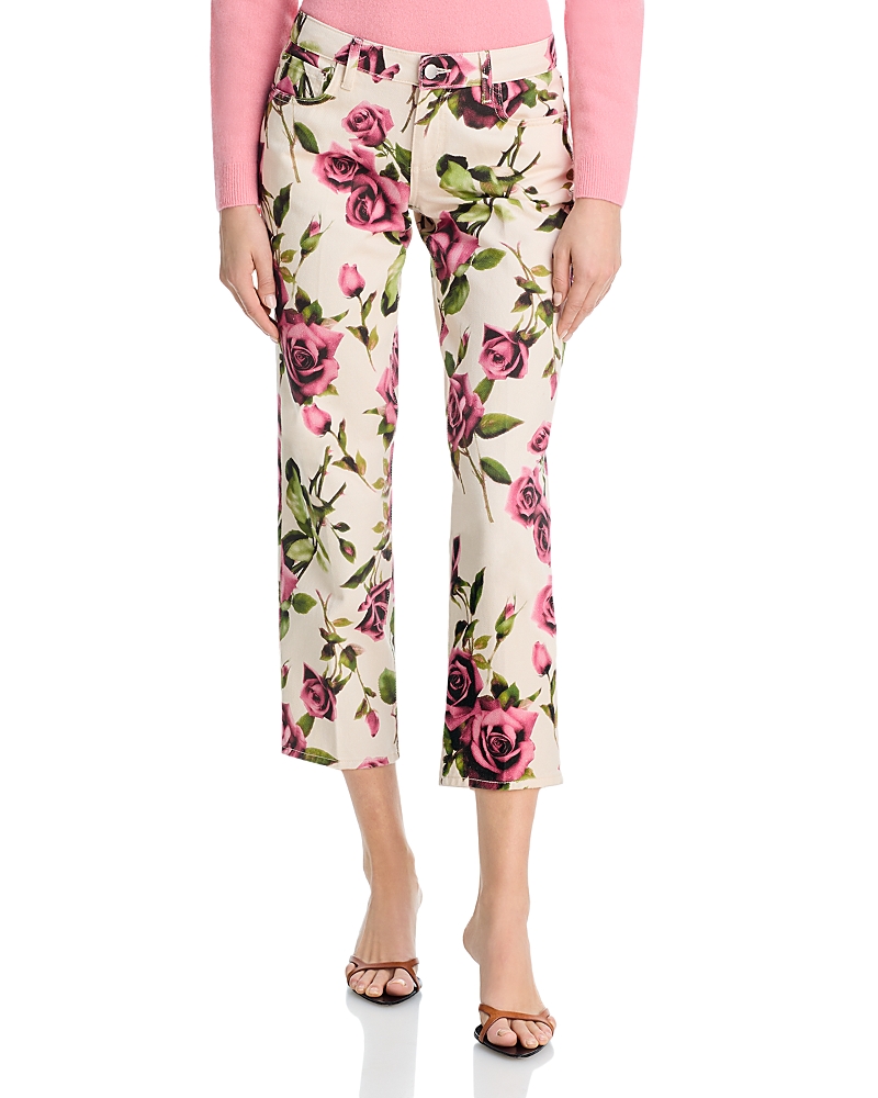 L'Agence Blaine Low Rise Crop Stovepipe Jeans in Ecru/Mauve Romantic Rose