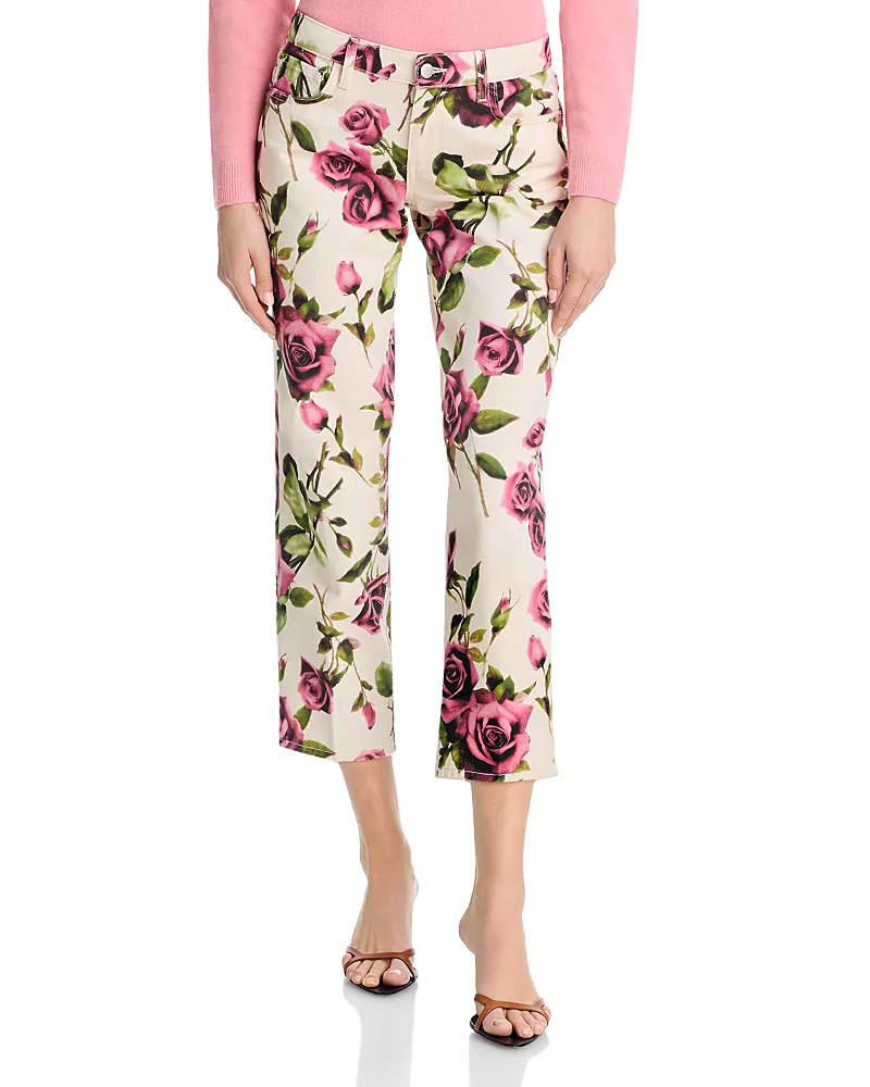 L'Agence Blaine Low Rise Crop Stovepipe Jeans in Ecru/Mauve Romantic Rose