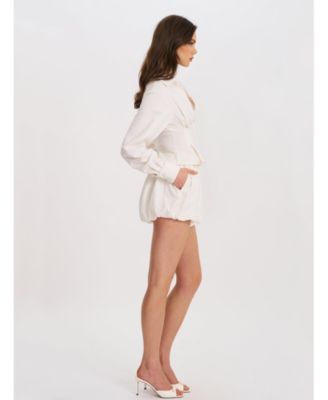  Sylvia Pinstripe Deep V Pleated Shirt