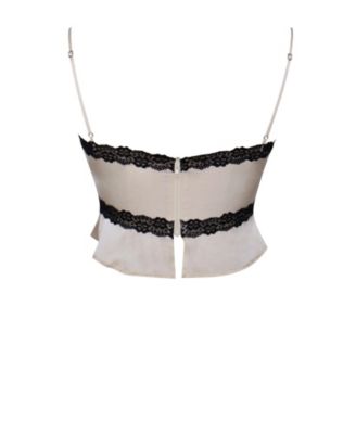  Yareli Lace Trim Satin Strappy Top