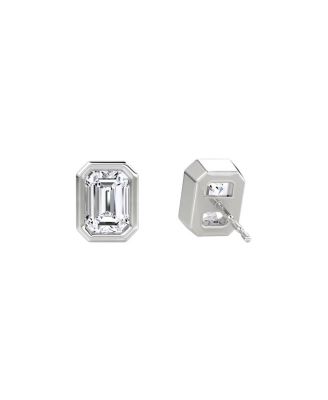  Bezel Solitaire Stud Earrings in 14K White Gold, 1.5ctw Emerald Lab Grown Diamond