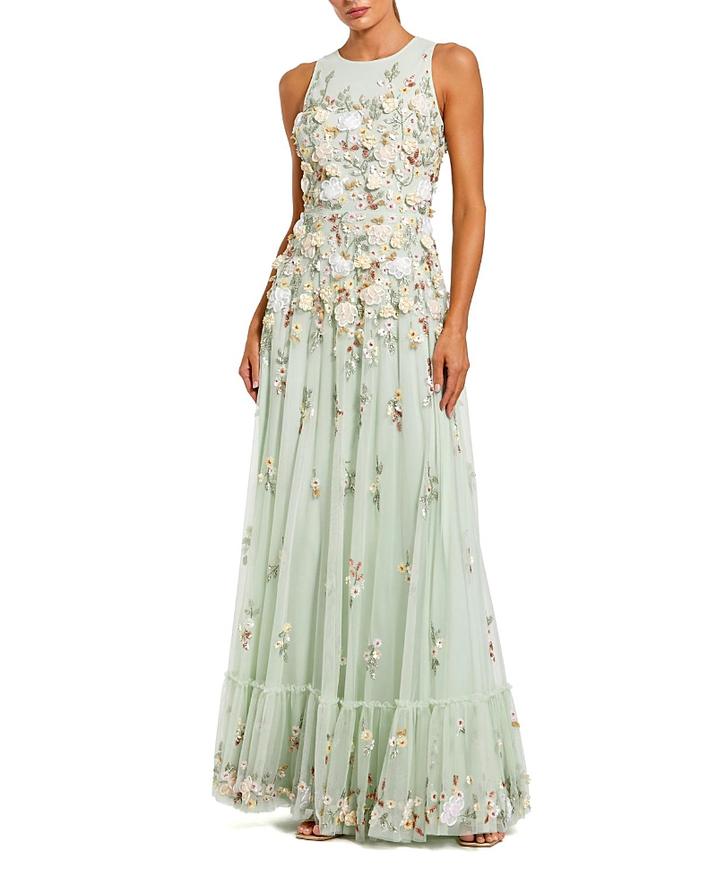 Mac Duggal Floral Embellished High Neck Sleeveless Gown