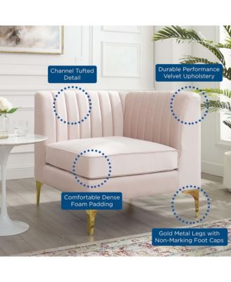  Triumph Channel Tufted Performance Velvet Sectional Sofa Corner Chair