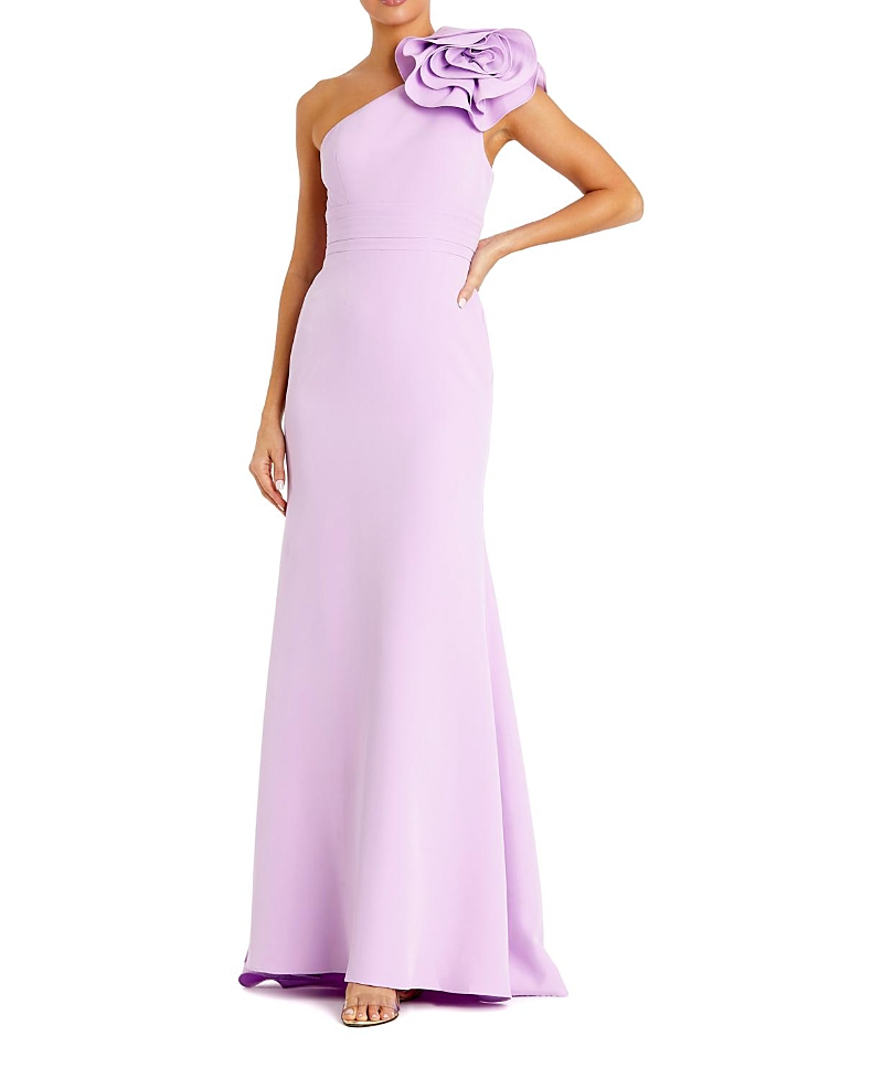 Mac Duggal Crepe One Shoulder Gown With 3D Flower