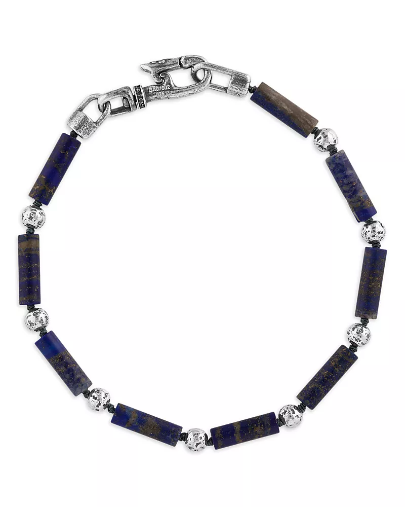 John Varvatos Men's Sterling Silver Lapis Bead Link Bracelet