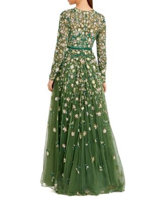  Petite Embellished High Neck Long Sleeve A-Line Gown