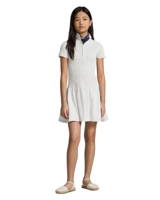 Girls' Smocked Stretch Mesh Polo Dress - Big Kid