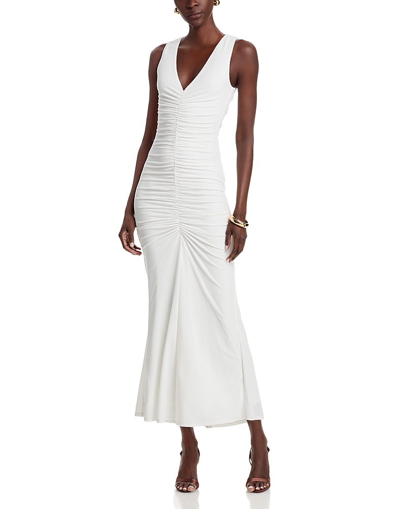 Toccin Inez V Neck Ruched Midi Dress
