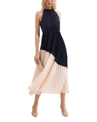 Kimira Navy Pleated Maxi Dress 
