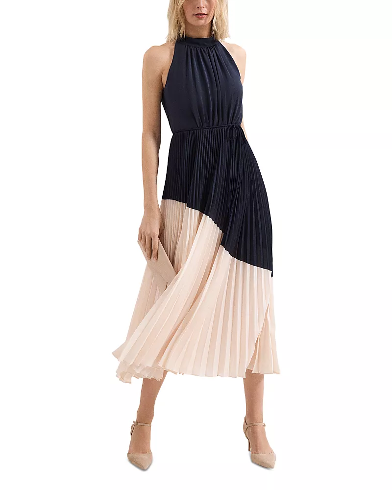 Phase Eight Kimira Navy Pleated Maxi Dress