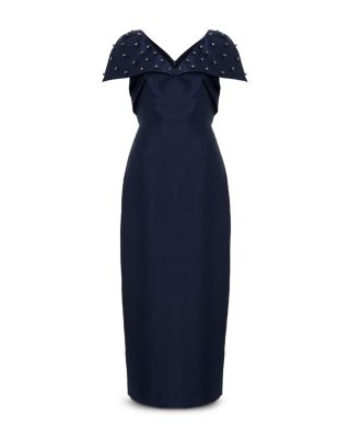 Erina Navy Satin Twill Midi Dress