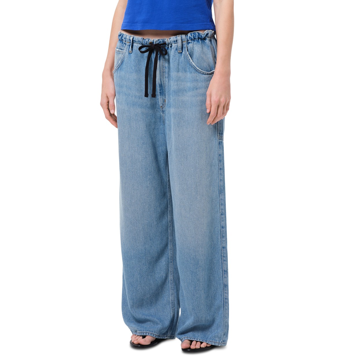 Shaw Drawstring Wide Leg Jeans in Script