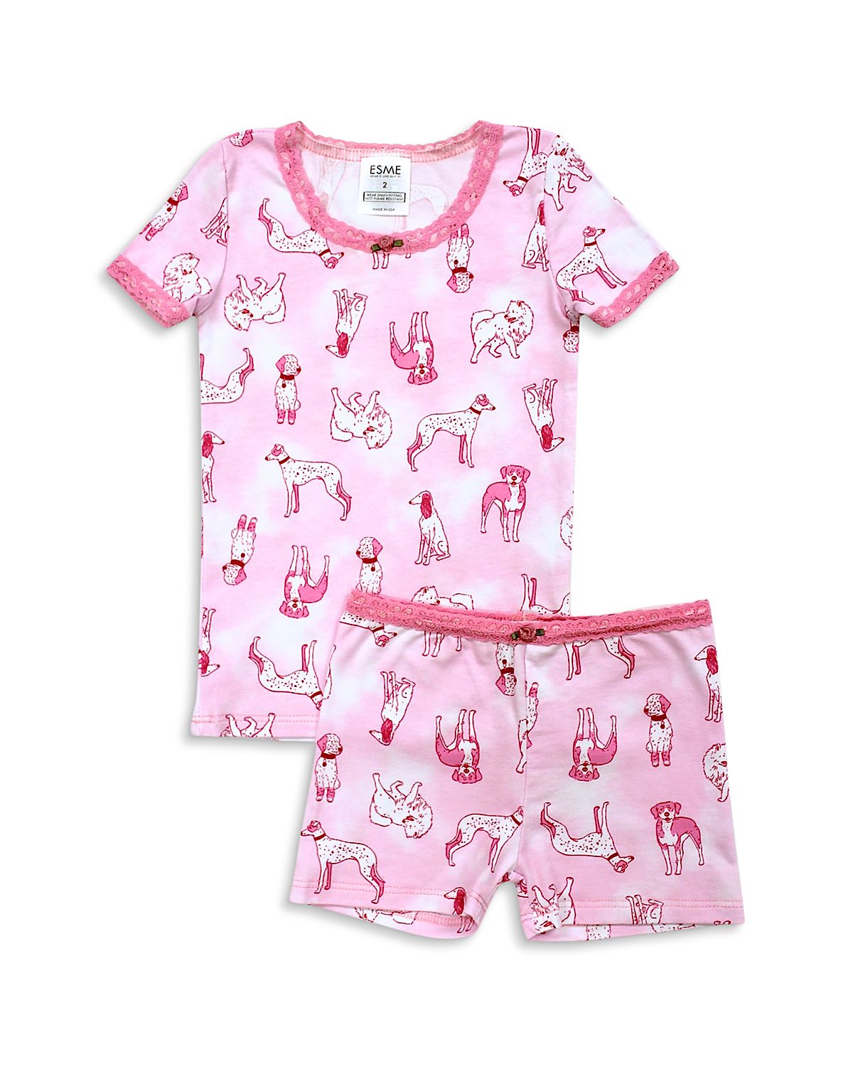 Esme Girls' Dog Print Short Sleeved Top & Shorts Pajama Set - Little Kid